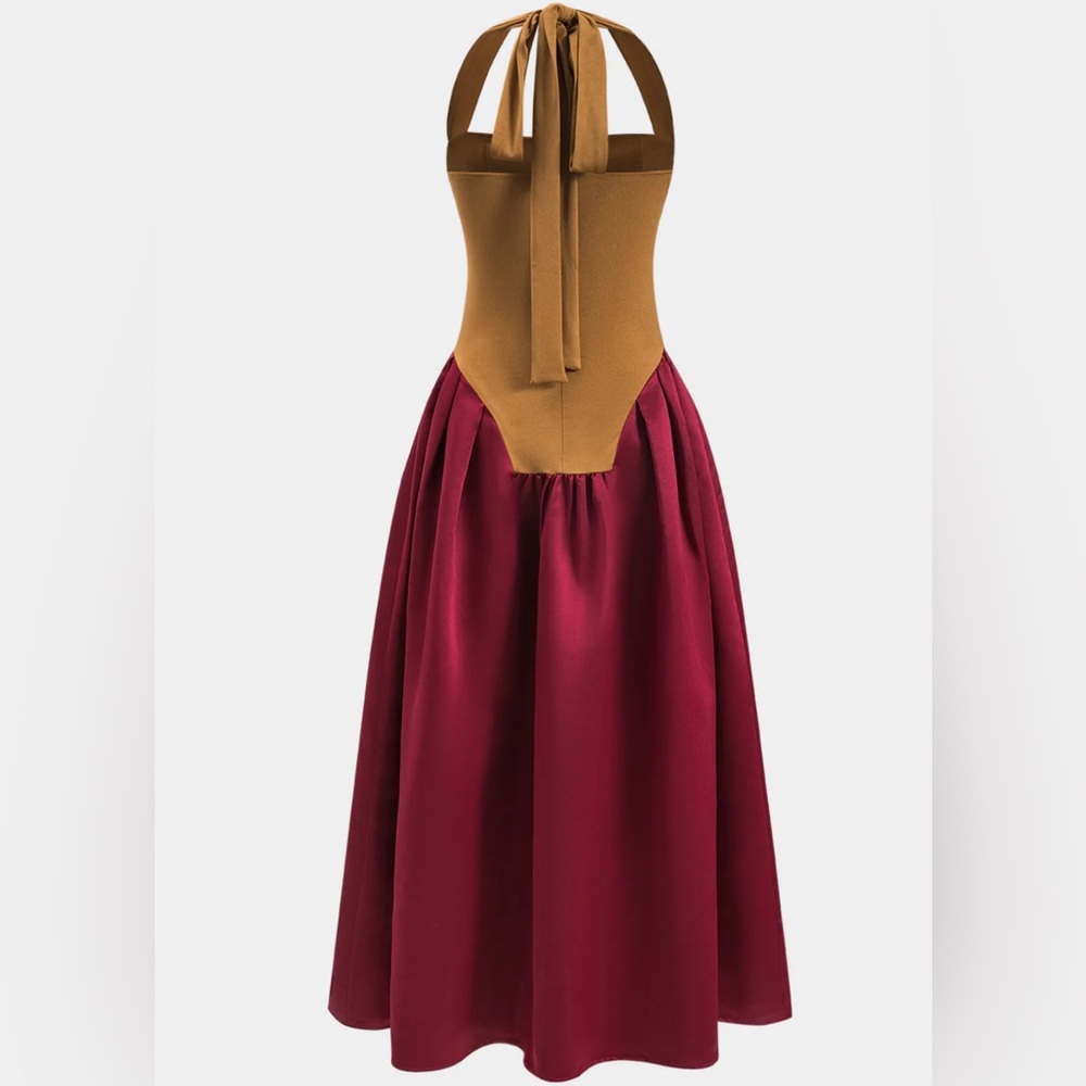 Gold and Red Sleeveless Halter Cocktail Dress - Picture 2 of 3